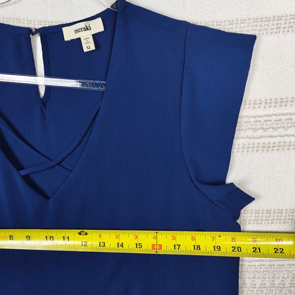 Meraki Dark Blue V-Neck Blouse Top Criss Cross Detail Size XL NEW - Picture 3 of 8